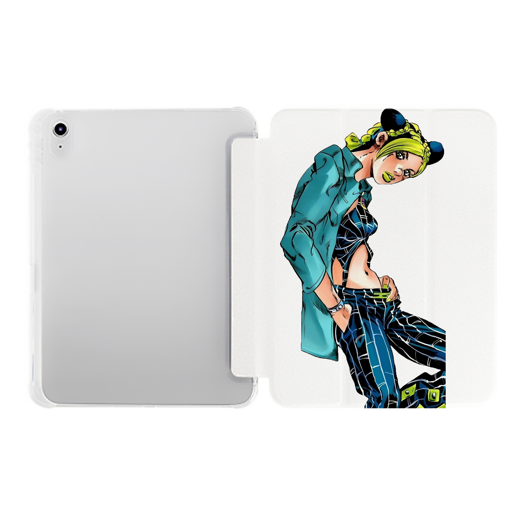 （画像用） "ジョジョの奇妙な冒険 くうじょう ジョリーン JoJo's Bizarre Adventure Jolyne Cujoh " IPad ケース ペン収納付き 三つ折りスタンド PUレザー×シリコン 対応機種9.5/10.5/10.9インチ